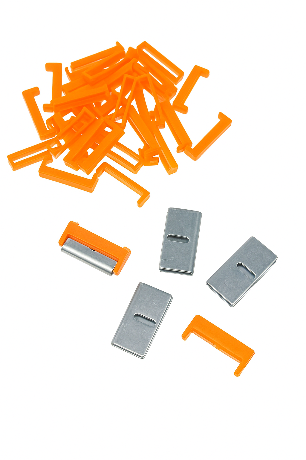 Apron Pulley Connector Clips | Durable Steel with Locking Orange Plastic Grips
